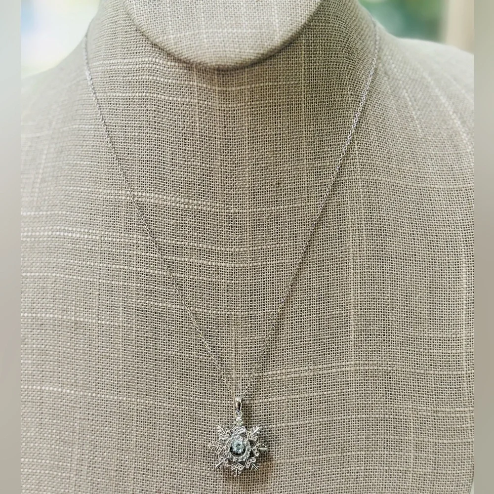 Belk & Co. Sterling Silver and Aquamarine Snowflake Necklace | NEW in box - Picture 7 of 8